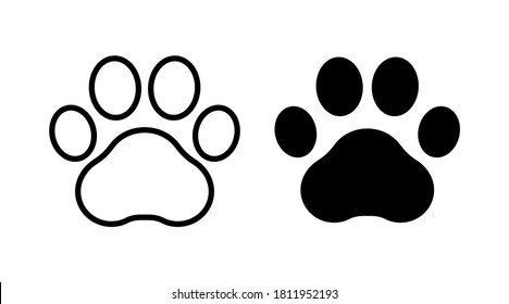 Footprint pet. Paw prints. Dog or cat vector, icon. Foot puppy isolated on white background. Black silhouette paw. Cute shape paw print. Walks for design. Animal track. Trace foot dog, cat. Vector