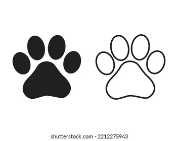 Footprint pet. Paw prints. Dog or cat vector, icon. Foot puppy isolated on white background. Black silhouette paw. Cute shape paw print. Walks for design. Animal track. Trace foot dog, cat. 