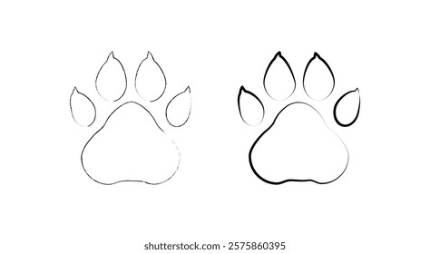 Footprint pet. Paw prints. Dog or cat vector, icon. Foot puppy isolated on white background. Black silhouette paw. Cute shape paw print. Walks for design. Animal track. Trace foot dog, cat. Vector