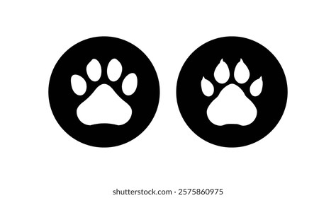 Footprint pet. Paw prints. Dog or cat vector, icon. Foot puppy isolated on white background. Black silhouette paw. Cute shape paw print. Walks for design. Animal track. Trace foot dog, cat. Vector