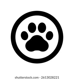Footprint pet. Paw prints. Dog or cat vector, icon. Foot puppy isolated on white background. Black silhouette paw. Cute shape design paw print. Animal track. Trace foot dog, cat. Vector illustration