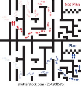 The Footprint Of The Plan And Not Planned. Vector Illustration
