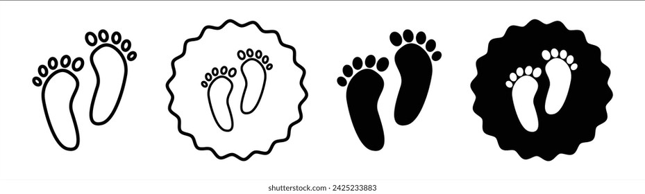 Footprint set in black and white color. Footprint simple flat icon vector