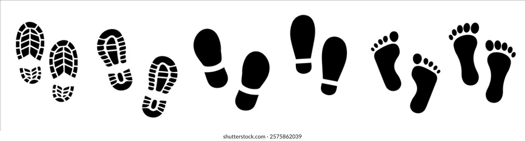 Footprint set of footprint icon, Silhouette of footprints. Vector illustration.