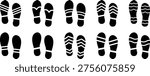 Footprint shoe sole pattern set, Walking step track icons, Human foot trail silhouette collection