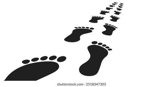 traçado de rastreamento de sola de sapato de pegada em fundo transparente, ilustração de vetor de caminho de pegada de sapato
