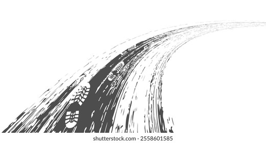 footprint shoe sole tracking path on transparent background, shoe footprint path vector illustration