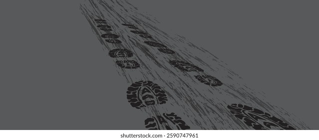footprint shoe sole tracking path on transparent background, shoe footprint path vector illustration