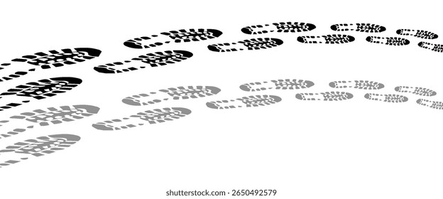 traçado de rastreamento de sola de sapato de pegada em fundo transparente, ilustração de vetor de caminho de pegada de sapato	