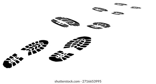 footprint shoe sole tracking path on transparent background, shoe footprint path vector illustration	