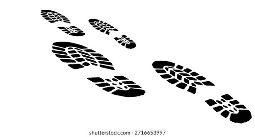 traçado de rastreamento de sola de sapato de pegada em fundo transparente, ilustração de vetor de caminho de pegada de sapato	