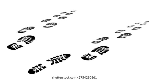 footprint shoe sole tracking path on transparent background, shoe footprint path vector illustration	