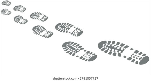 footprint shoe sole tracking path on transparent background, shoe footprint path vector illustration
