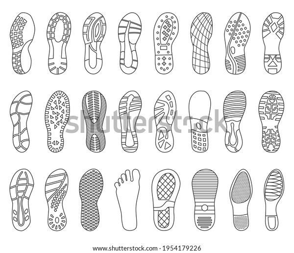 Footprint shoe vector outline set icon. Vector\
illustration sole on white background. Isolated outline set icon\
footprint shoe.
