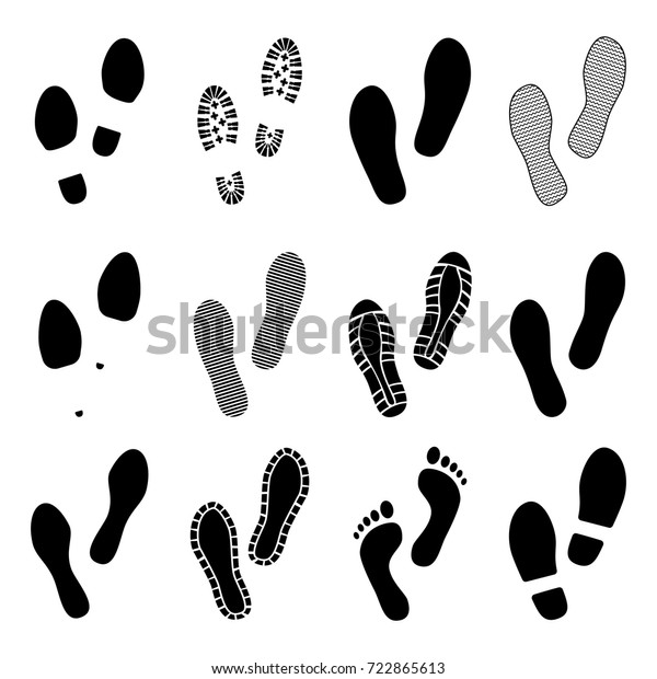 靴の足跡 足跡 足跡 靴と裸足の足跡 靴はセットを印刷する ベクターイラスト のベクター画像素材 ロイヤリティフリー