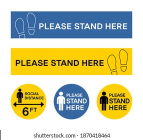 Footprint sign queue for Please Stand here. Yellow vector banner illustration