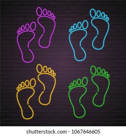 Footprint Silhouette Neon Light Glowing Different Colour Version Bright with Dark Background