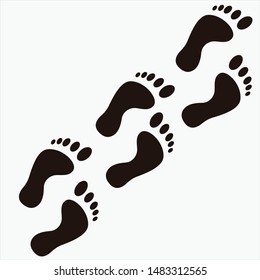 Footprint silhouettes path from A to B points vector icon. Step marks path.
