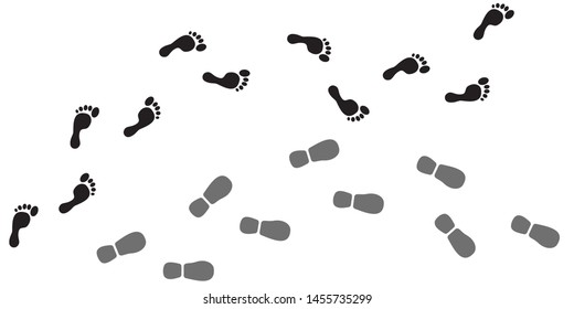 Footprint silhouettes path vector icon. Feet and sneakers step marks.