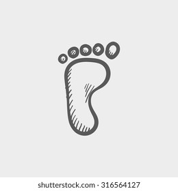 Footprint sketch icon for web, mobile and infographics. Hand drawn vector dark grey icon isolated on light grey background.