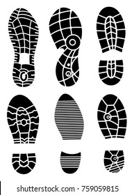 Footprint sport shoes big vector illustration set