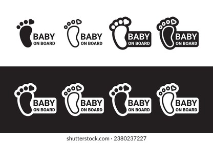Footprint stickers Baby on Board. Safety pictograms. Vector scalable graphics