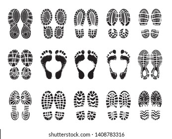 Footprint texture. Silhouettes of sneakers for human male and female shoes vector printing pictures. Illustration of imprint silhouette, boot and footprint human