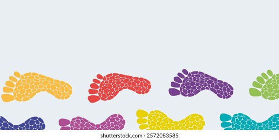 The footprint trail of human, footprints tracking path, long chain of human traces