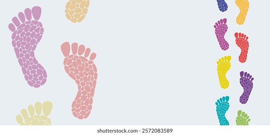 The footprint trail of human, footprints tracking path, long chain of human traces