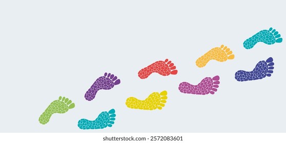 The footprint trail of human, footprints tracking path, long chain of human traces