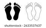 Footprint vector icon. Bare human foot print symbol. Pace imprint sign. Barefoot step mark logo silhouette. human footprints. Foot print icon. Bare foot print, logo template in trendy style. 