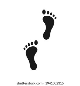 Footprint Vektorsymbol. Seltsames menschliches Fußdrucksymbol. Gehen Sie und Treppenzeichen. Pace-Impressum-Logo. Barefoot Schrittmarkierung Silhouette.