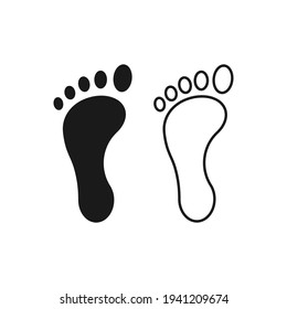 Footprint vector icon. Bare human foot print symbol. Pace imprint sign. Barefoot step mark logo silhouette.
