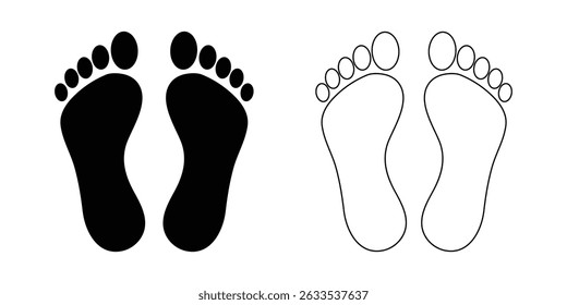 Footprint vector icon. Bare human foot print symbol. Pace imprint sign. Barefoot step mark logo silhouette. human footprints. Foot print icon. Bare foot print, logo template in trendy style. 