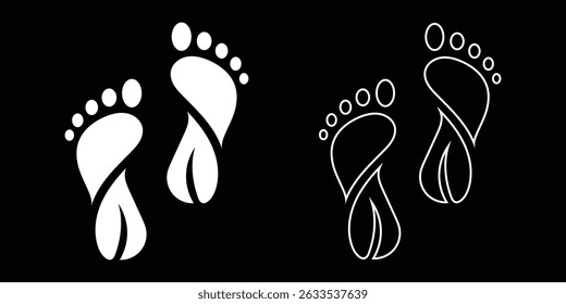 Footprint vector icon. Bare human foot print symbol. Pace imprint sign. Barefoot step mark logo silhouette. human footprints. Foot print icon. Bare foot print, logo template in trendy style. 