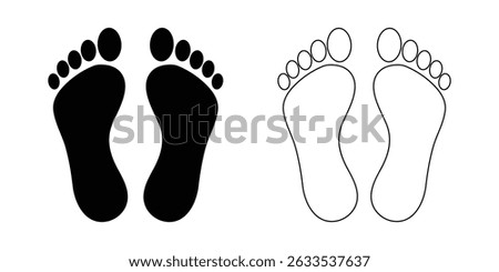 Footprint vector icon. Bare human foot print symbol. Pace imprint sign. Barefoot step mark logo silhouette. human footprints. Foot print icon. Bare foot print, logo template in trendy style. 