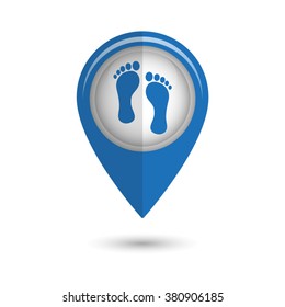 footprint - vector icon;  blue map pointer