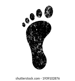 Footprint vector icon with grunge texture. Bare human foot print symbol. Pace imprint sign. Barefoot step mark logo silhouette. 
