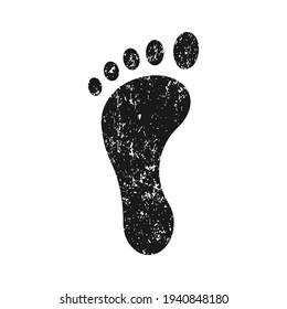 Footprint vector icon with grunge texture. Bare human foot print symbol. Pace imprint sign. Barefoot step mark logo silhouette.