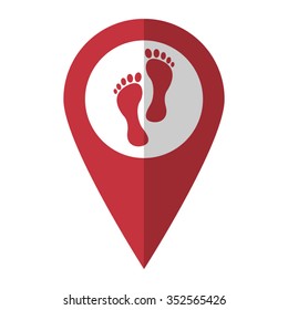 footprint - vector icon; red map  pointer