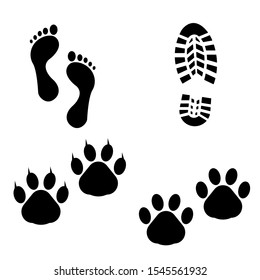 Footprint vector icon set. Animal and human footprints.