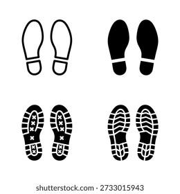 Footprint vector icon set. Shoe and boot sole prints. Human step silhouette collection on white background