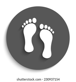 footprint - vector icon with shadow on a round grey button