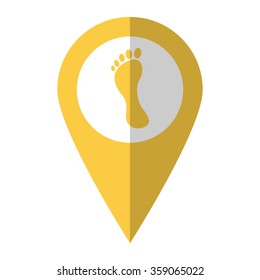 footprint - vector icon;  yellow map pointer