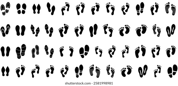 Footprint vector illustration set, perfect foot print silhouette for tracking or identity concepts