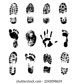 Footprint vector set. Shoe marks on a white background. Black foot silhouette.