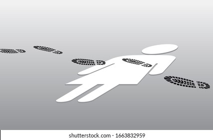 Footprint walk over a female sign laying on the floor as a metaphor for abuse, EPS 8 vector illustration	