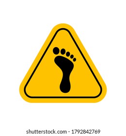 footprint warning sign, barefoot icon, caution footprint sign yellow, spoor symbol