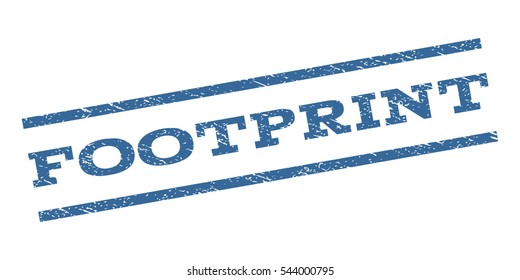 Footprint watermark stamp. Text tag between parallel lines with grunge design style. Rubber seal stamp with unclean texture. Vector cobalt blue color ink imprint on a white background.
