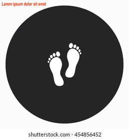 Footprint web icon. Gray circle button with white illustration.